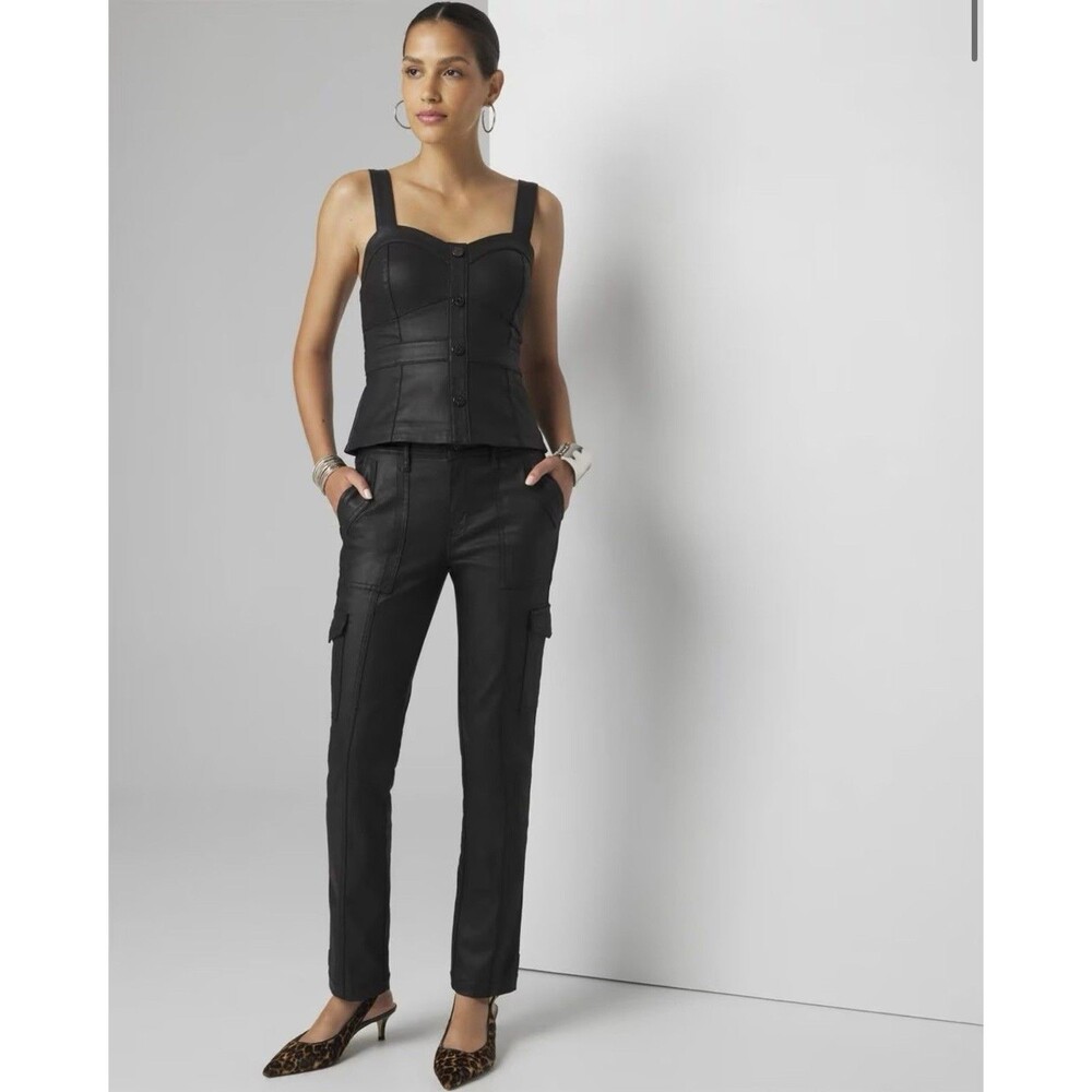White House Black Market Mid Rise Tapered Ankle Coated Faux Leather Pants  6